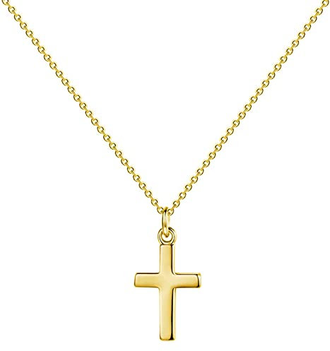 YOUFENG Jewellery 14K Gold Plated Tiny Cross Pendant Necklace for Women Simple Cross Necklaces Birthday Gifts for Women Girl Fashion Jewelry Gold