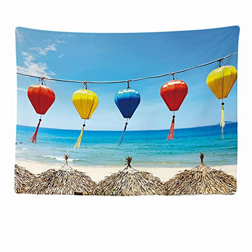 Ulticool - Laterne Girlanden Lampion Strand Meer Vietnam - Wandteppich - 200x150 cm - Großer Wandteppich - Poster Verzierung - Dekoration - Tapete - Leinwand - Malerei - Zubehör Raumteiler