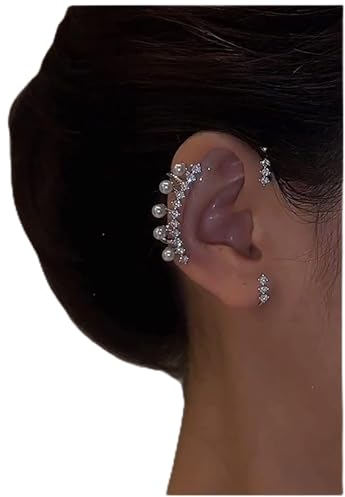 Allereya Allereyae Böhmische Perlen-Kristall-Manschetten-Wickel-Ohrringe Perlen-Ohr-Wickel-Ohrringe Cz-Perlen-Ohr-Wickel-Ohrringe Nicht durchstochene Ohrclips Schmuck für Frauen und Mädchen (rechts)