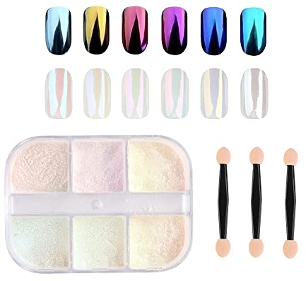 6 Grids Chrome Nail Powder, Pearl Powder for Nail, Shiny Nail Glitter Powder with Mirror Effect for DIY Nail Art Design Decoration