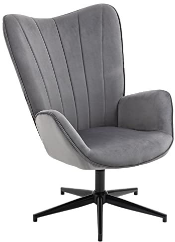 MEUBLE COSY Sessel 360° Drehbar Relaxsessel Clubsessel Ohrensessel Polsterstuhl mit Armlehne Design Drehsessel, Metallbeine, Grau, 68x87x99, LINDELOF Grey