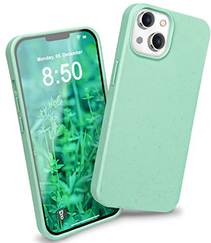 NALIA Bio-Schutzhülle kompatibel mit iPhone 14 Hülle, Nachhaltig Ökologisch Eco-Case, Silikon-Alternative, Kratzfest Anti-Fingerabdruck Natur Handyhülle Cover Dünn, Recycling Upcycling, Farbe:Türkis