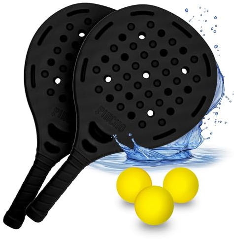 Pincho Palas de Padel Playa, Raquetas de Playa,Juega Estilo Frescobol, Pickleball, Beach Tennis, 2 Palas + 3 Pelotas EVA, Impermeable al Agua (Negro)