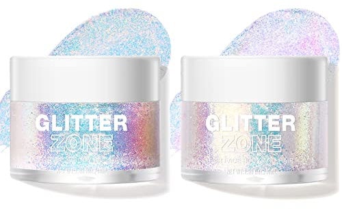 LANGMANNI 2Pcs Holographic Body Glitter Gel for Body, Face, Hair and Lip.Color Changing Glitter Gel Under Light. Vegan & Cruelty Free-1.35 oz/pcs (1# Golden Ocean+2# Sparkling Pink)