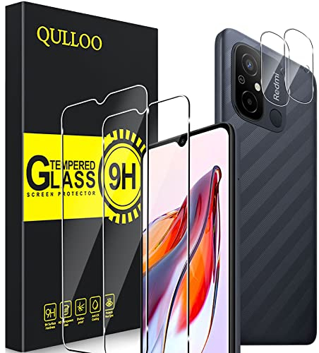 QULLOO Verre Trempé pour Xiaomi Redmi 12C [2 pièces] + Caméra Protecteur [2 pièces], Protecteur D'écran Ultra Résistant Dureté 9H Film Protection Écran HD Transparent
