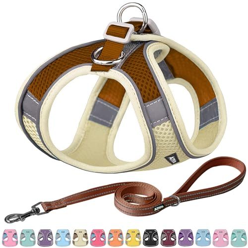 AIITLE Escape Proof Hundegeschirr - Step in einstellbares Hundegeschirr ohne Würgeeffekt mit atmungsaktivem Mesh und Schnellverschluss - Outdoor Walking, Training für mittlere Hunde Beige XL