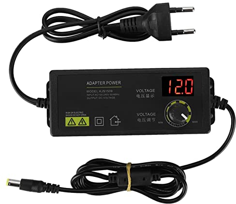 Fuente de Alimentación Regulable 3-12V 5A, Adaptador de Corriente Ajustable con Botón Giratorio Pantalla LED Fuente de Alimentación Ajustable con Control de Voltaje, para Motores