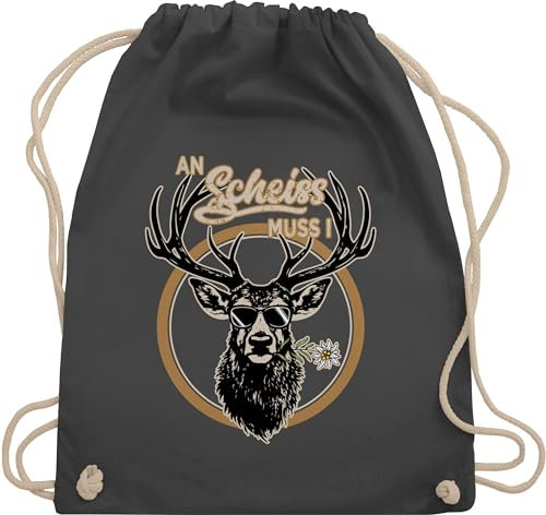 Turnbeutel Rucksack - Kompatibel mit Oktoberfest Tasche - An Scheiß muss i Hirsch Hirschgeweih - Unisize - Dunkelgrau - trachten+rucksack bayerische bayrisches bayerischer oktoberfestbekleidung