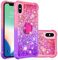 Reevermap iPhone XS Phone Case with Ring Holder iPhone X Case Kickstand, Clear Glitter Liquid Floating Silicone Case Sparkle 360 Degree Rotating Ring Grip Case Cover for Girls Women, Pink & Purple