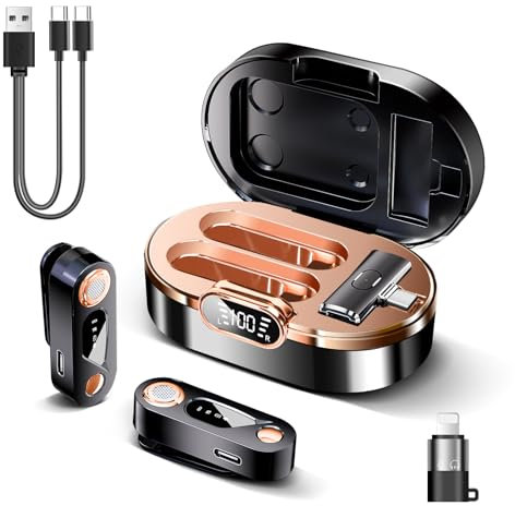 SOPPY Wireless Lavalier Microphone for iPhone Android, 2 Pack Lapel Mics with Charging Case, Plug and Play, Noise Cancelling Wireless Mic for YouTube/TikTok/Interview/Podcast/Video Recording