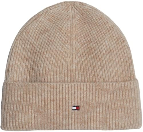 Tommy Hilfiger Damen Strickmütze Essential Flag Fuzzy Beanie mit Logo, Beige (Beige), Einheitsgröße