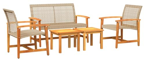 vidaXL Salon de Jardin 5 pcs, Chaises avec Dossier, Ensemble de Meubles Terrasse Patio Extérieur, Beige Résine Tressée et Bois d'Acacia