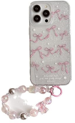 Awesomeapex Ultra-Sleek Aesthetic Pink Ribbons and Bows Case for iPhone 13 Pro, Non-Yellowing Shockproof Phone Bumper Cover, Anti-Scratch Protect Camera & Screen