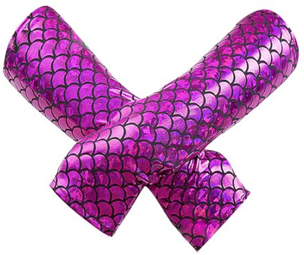 JIHUOO Glänzende Meerjungfrauen-Handschuhe, Fischschuppen-Armstulpen, Rave-Party-Handschuhe, Hologramm, fingerlose Handschuhe, Halloween, Cosplay, Kostümzubehör, hot pink, Einheitsgröße