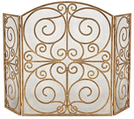 LIDDFAFA Kamin-Abtrennung, hohl, geschnitzt, dreifach gefaltet, mit Netz, schmiedeeiserner Funken-Schutzgitter, Dekoration, Haushalts-Kamin-Trennwand, Kamin-Abdeckung, Sehnsucht nach