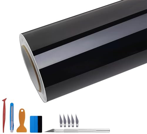 Autofolie Schwarz Glänzend - 30CMx300CM Selbstklebend Auto Folie Zierleisten Folie für Auto Motorrad Fenster Kfz Chromleisten Folierung Schwarz