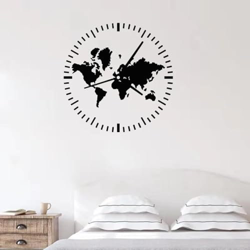 MIXUEXUNLU Uhr Wandtattoo Reise Abstrakte Weltkarte Vinyl Fensteraufkleber Wohnzimmer Schlafzimmer Home Decor Kunst Kreatives Wandbild