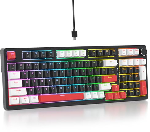 Surmen Creamy Keyboard with Number Pad, 96% RGB Mechanical, Full Gasket Mounted, Hot Swappable, Custom Wired Thocky Keyboard with Knob for Office Gamers (Black)