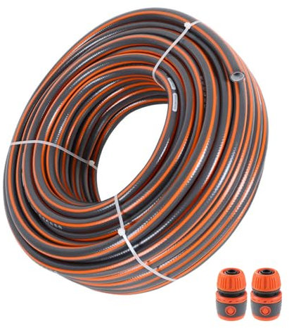 Alederways Garden Hose Pipe, 1/2 UV-Resistant Long Hose, 4 Layers Explosion Proof Braided Reinforced Outdoor Water HosePipes for Garden Including Hose End Quick Connector (Orange Grey, 30M/98Ft)