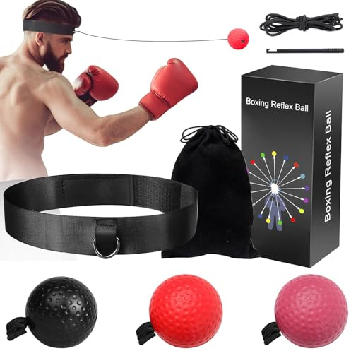 Vueinrg 3 STK Box Training Ball,Reflexball Boxen Springball mit Schnur Boxball mit Schnur Niedriger Mittlerer Hoher Schwierigkeitsgrad für das Training von Reflex, Reaktion und Auge-Hand-Koordination