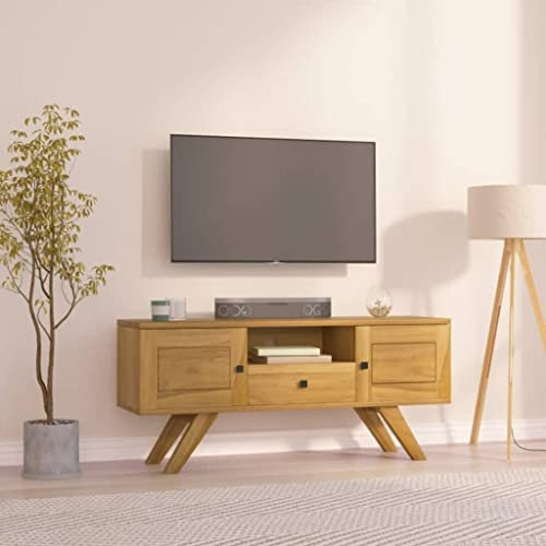 DYRJDJWIDHW Meuble TV 120 cm,Meuble TV Blanc et Bois,Meuble TV Mural,Meuble TV 110x30x50 cm Bois de Teck solideConvient au Salon, à la Chambre à Coucher, à la Salle de séjour