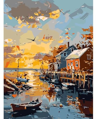 LWZAYS Paint by Numbers Kit for Adults Beginner, Boat Adult Paint by Number Kits on Canvas, DIY Acrylic Watercolor Oil Paint by Number for Adults for Home Decor Present 12x16 Inch