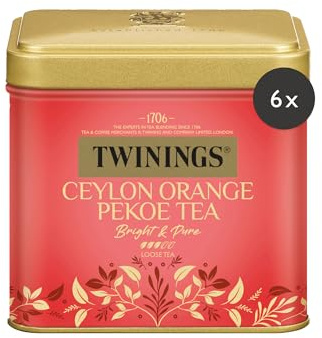 Twinings CEYLON ORANGE PEKOE Schwarzer Tee lose in der Tee-Dose - helles Gold und erfrischendes Aroma aus den besten Teeblättern aus Ceylon, 6er Pack (je 100g)