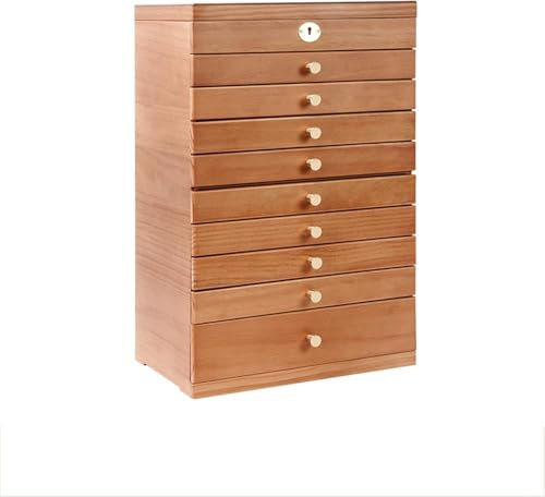 Stehende Schmucktruhe, Walnuss-Schmuckschrank mit 10 Schubladen, Schmuck-Aufbewahrungsschrank, Organizer für Ohrringe, Halsketten, Armbänder, Mädchen-Geschenk (Farbe: Natur)