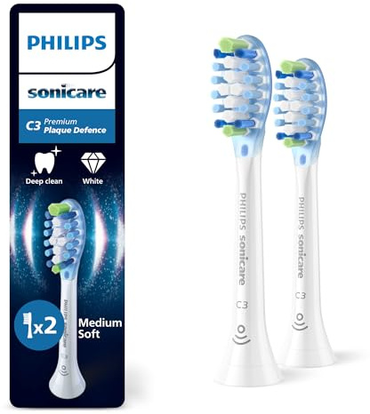 Philips Sonicare C3 Premium Plaque Defence, Original Ersatzbürstenköpfe, Weiß, 2er-Pack, HX9042/87