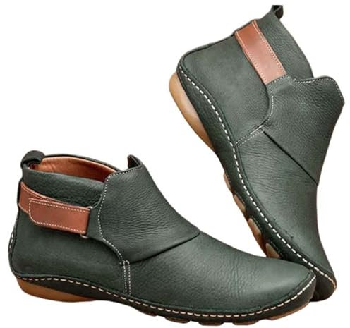 Generico Stivaletti Estivi Donna Bassi Anfibi Firmati Donna Stivali in Pelle Vintage da Donna Scarpe Basse Stivali Invernali con Punta Stivali Neri Lucidi Stivali Brillantini Donna (Green, 40)