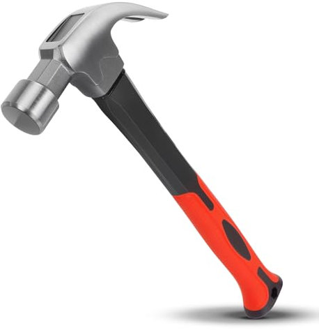 16OZ Claw Hammer with Fiberglass Handle, Drop Forged Claw Hammer, All Purpose Hammer, Smooth Face, Shock-Absorbing Grip
