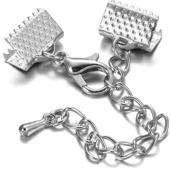 Wisafory 10 Stück Schmuckherstellung Set Crimps Clamp Ends Hummerverschlüsse mit Springringen und Kettenverlängerungen Ribbon Endkappen für Schmuckherstellung, Platinum Rhodium 10mm