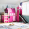 IKAYAA Cama Alta para Niños con Tobogán y Escalera de Madera Pino, Cama Infantil Alta 90 x 200 cm con Tobogán, Cama Niño Infantil con Ventana y Torre Rosa