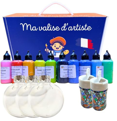 Kit créatif de peinture pour enfants - Décoration de boules de Noël 2 - Dès 5 ans - Produits Non Toxiques - Fabriqué en France - La valise du petit artiste