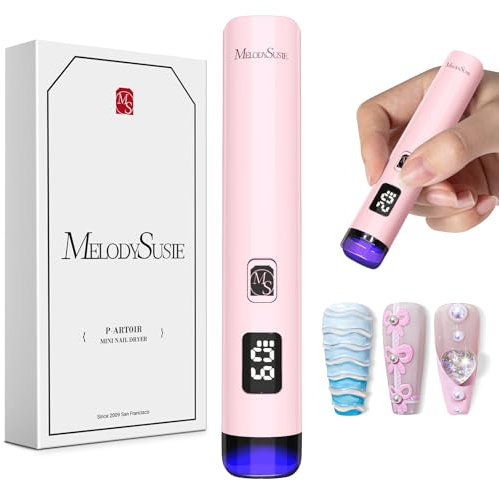 Melodysusie Handheld UV Light for Gel Nails, ART01R Cordless Gel X Nail Lamp Rechargeable with LCD Display, Eye-Protective Cover Flash Cure Nail Dryer for Rhinestone Glue Decoration DIY at Home, Pink