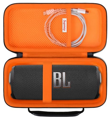 Supmay Hard Carrying Case for JBL Flip 7 Flip 6 Flip 5 Portable Bluetooth Speaker, Storage Holder Travel Bag with Mesh Pocket for USB Cable, Very Suitable for Home, Outdoor, and Travel, Black