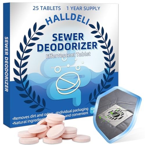 Smelly Drain Cleaner Tablets, 25 Pack Sink Drain Cleaner Quickly Eliminates Odors, Drains Smell Eliminator for Sewer, Toilet and Septic Tank, Sink Smell Eliminator Effervescent Tablets, 1 Year Supply