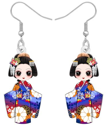 LONYOO Acrylic Cute Japanese Doll Earrings Dangle Drop Kawaii Japanese gifts for Womens Costume Jewellery