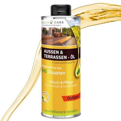 HeliaCARE BIO Terrassenöl Farblos - Premium Holzpflegeöl Außen - Outdoor Holz Öl für Gartenmöbel - Holzschutz aussen - Terrassen Öl aus Deutschland (250ml)