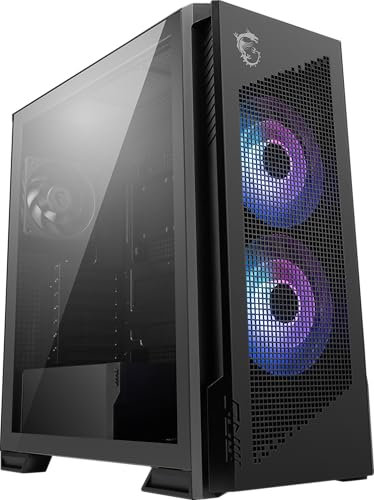 MSI MPG Velox 300R Airflow PZ – Mid-Tower Gaming-PC-Gehäuse – Seitenwand aus gehärtetem Glas – 3 x 120 mm ARGB-Lüfter – Flüssigkeitskühlung unterstützt bis zu 360 mm Kühler – Mesh-Panel für
