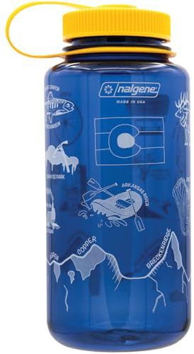 Nalgene Sustain Tritan Bouteille d'eau sans BPA fabriquée avec des matériaux dérivés de 50% de déchets plastiques, 946 ml, large ouverture, design de bouteille géographique, denim Colorado