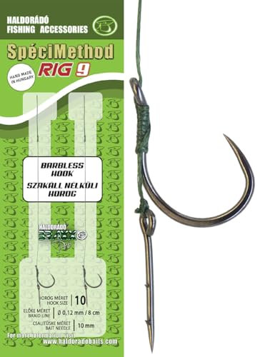 Haldorado SpéciMethod Rig9, 8cm Braided Line, Size 10 Barbless Hook, Carp Fishing, 2-Qty