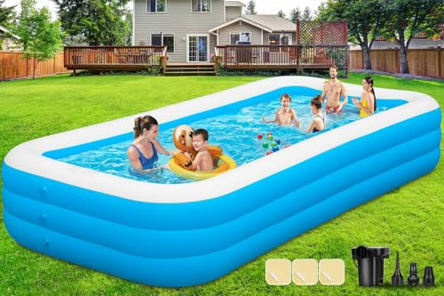 Longten Grande piscine gonflable avec pompe, 330,2 x 182,9 x 55,9 cm, surdimensionnée et épaisse pour adultes, piscine familiale pour jardin, extérieur et fête aquatique d'été