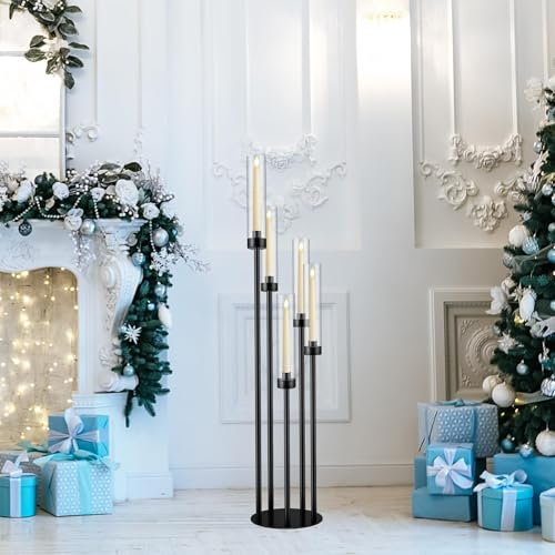 Chandelier de Sol à 5 ​​Bras de 108 cm de Haut, Chandeliers en métal avec Abat-Jour en Acrylique, décoration de Table pour Mariage et Maison(Schwarz)