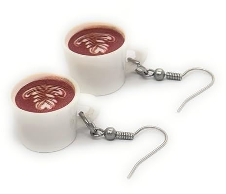 FizzyButton Gifts Resin Coffee Cup Charm Drop Earrings with Surgical Steel Ear Wires and Organza Gift Bag