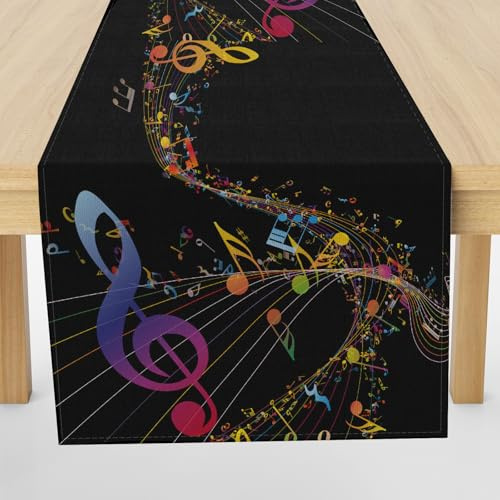 Meugesoi Musik Musiknoten Tischläufer 30x120 cm Abstrakt Musiknotation Tischdecke Abwaschbar Küche Esstisch Tisch Runner, Tischläufer für Esszimmer Party Urlaub Dekoration