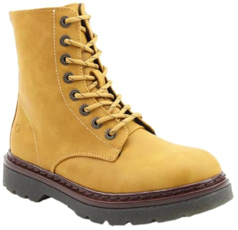 Heavenly Feet Justina 2 Nubuck Lace Up Boots Casual Combat Stylish Flat Everyday Boot