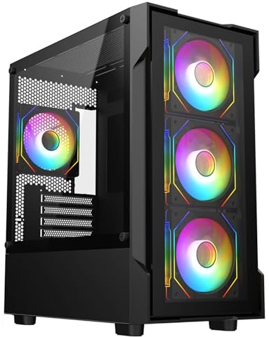 Gaming PC Tower – Intel Core i7, GT710 2GB Graphics, 16GB RAM, 128GB SSD + 1TB HDD, Windows 11 Pro, 1-Year Warranty – Complete Gaming PC Set for Work and Play (Neo Black)