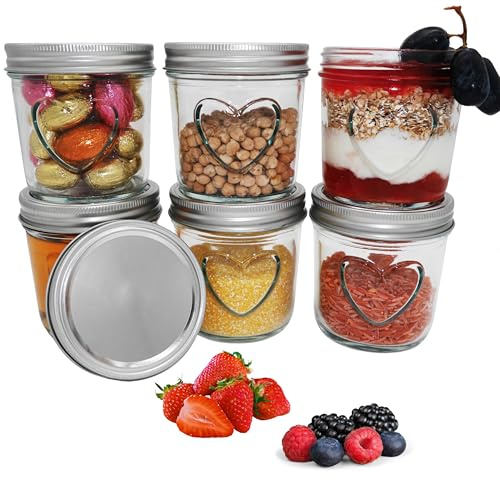 megusta!® 6 Einmachgläser mit Herz | 350 ml | Deckel silberfarben | Marmeladengläser Vorratsgläser Teeaufbewahrung Overnight Oats | Backen + Einfrieren