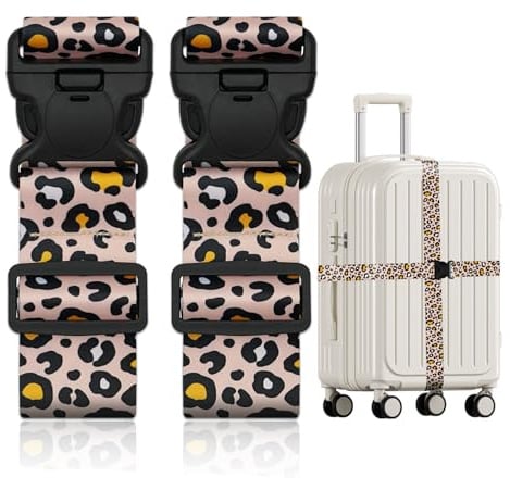 2 Stück Leopard Koffergurt Set, Kofferband Einstellbare Koffergürtel Auffällig, Leopard Kofferband Gurt, Koffergurt Gepäckschutz Schnallen Gurtband Set, 78.7in